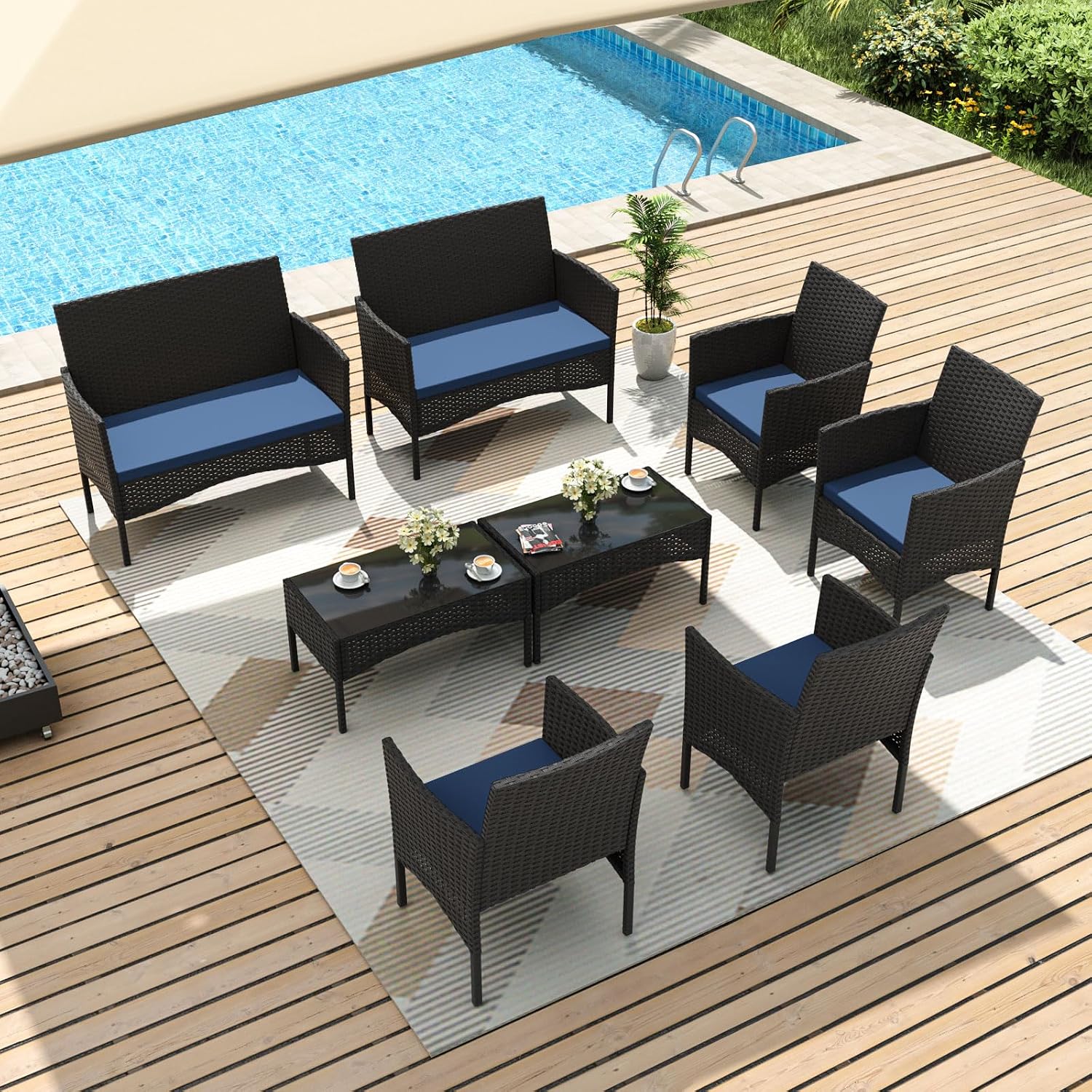 Outdoor Furniture Metal Chairs - 8피스 파티오 가구 세트, 위커 야외