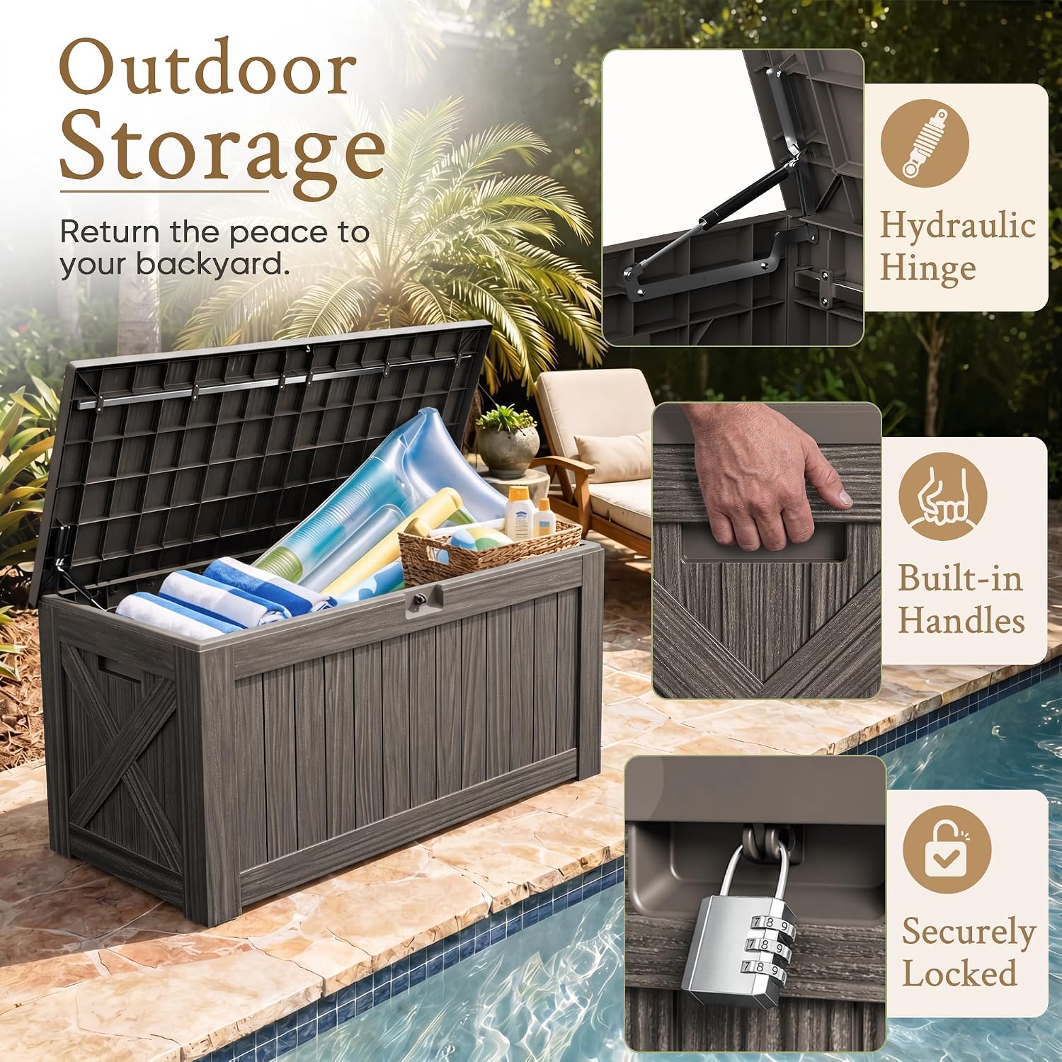 120갤런 대형 데크 박스 야외 보관 캐비닛 방수 레진 - Outdoor Furniture Wood 리뷰 및 가격