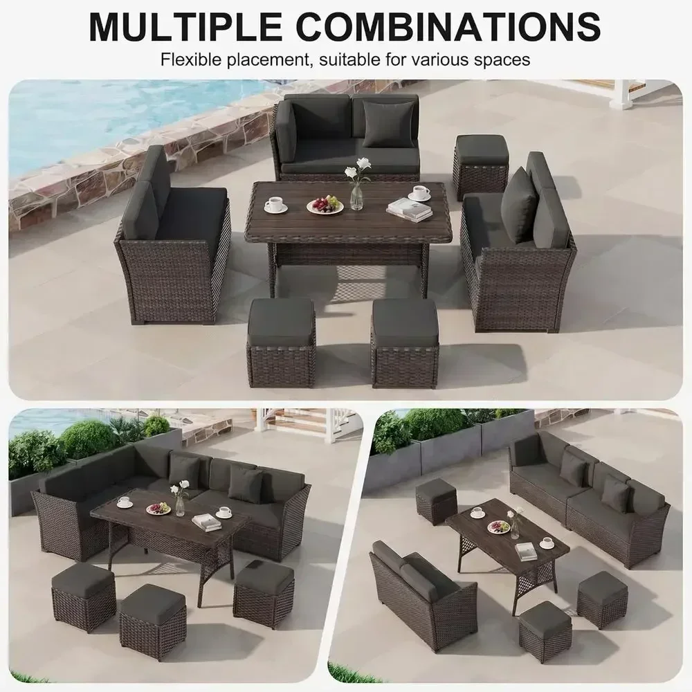 회색-갈색으로 마감된 7개의 야외용 라탄 파티오 가구  - Outdoor Furniture Metal Chairs 리뷰 및 가격