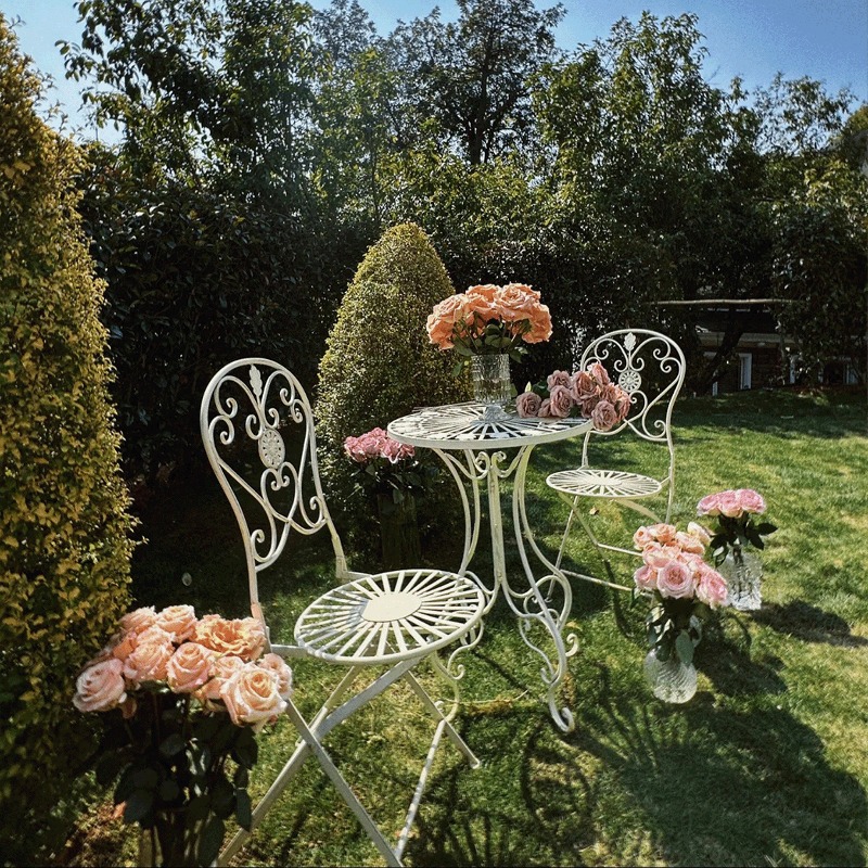 프랑스 빈티지 철제 테이블 및 의자, 속이 빈 카페 정 - Outdoor Furniture Metal Chairs 리뷰 및 가격