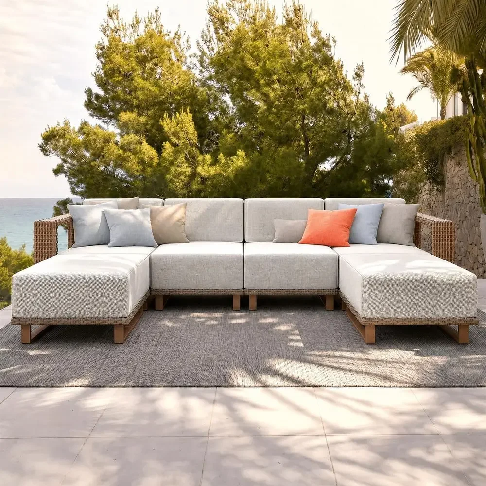 6피스 야외용 위커 소파 세트(두꺼운 쿠션 포함, 파티 - Outdoor Furniture Luxury 리뷰 및 가격