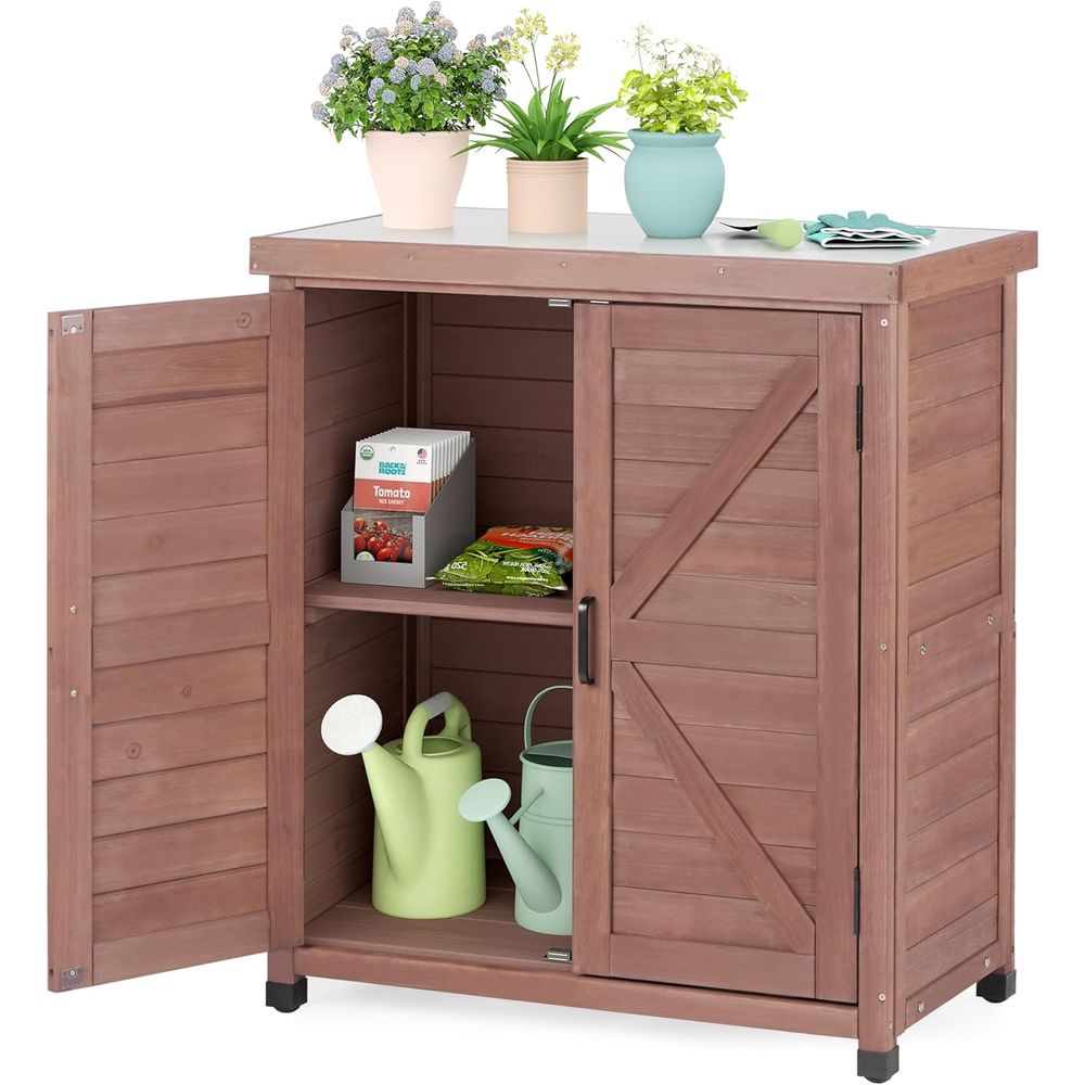 야외용 수납장 및 금속 상판이 있는 화분 테이블, 목재 - Outdoor Furniture Wood 리뷰 및 가격